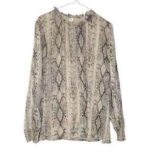 Autres Filles Snake Print Ruffle Neck Long Sleeve Blouse Top 2X